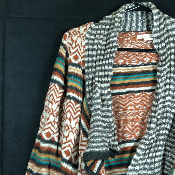 Belle De Jour Womens Sweater Multicolored Aztec Waterfall Open Front Cardigan S - Picture 4 of 11
